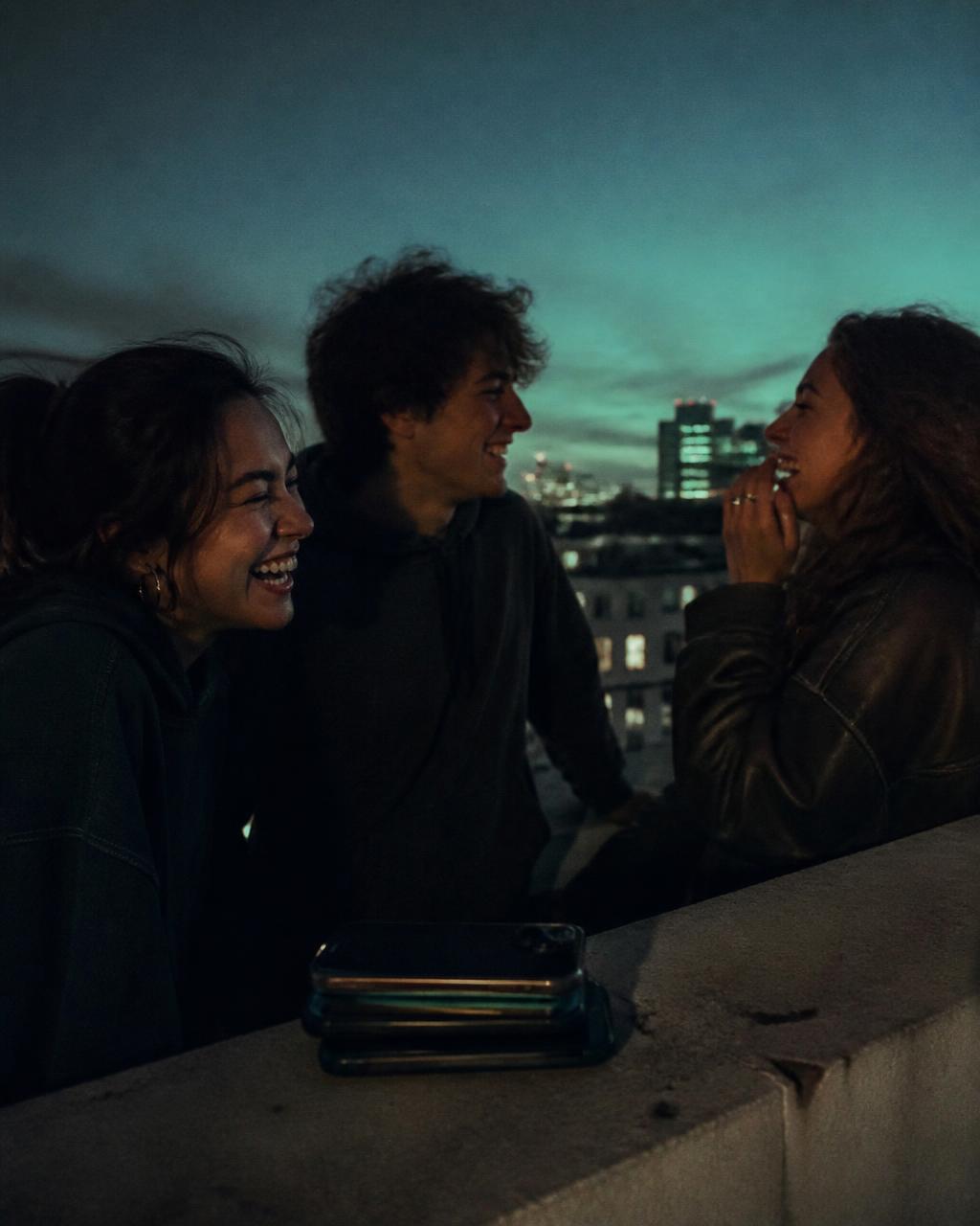 Friends spending an evening together on a rooftop